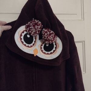 Rue 21 Pajamas Womens Size M Burgundy Owl Hoodie One Piece Plush Zip up Fleece